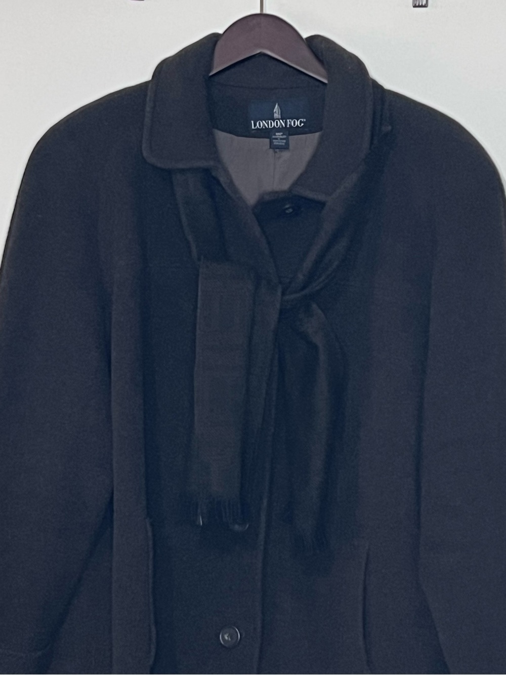 London Fog 75% Wool Winter Coat With Logo Scarf Marled Grey Size 18P Big Pockets